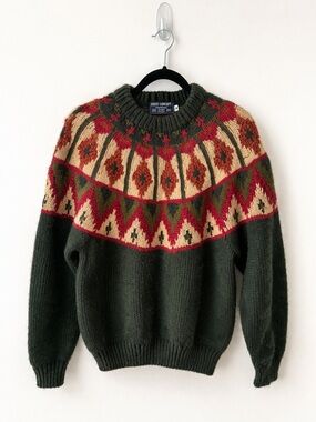 Vintage Wool Blend Fair Isle Sweater Southwestern Pattern Chunky Knit Grandpa